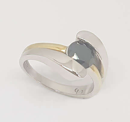 *CD DESIGNER JEWELRY* 1.25ct Black Moissanite  Silver Ring with 9ct Yellow Gold Plating