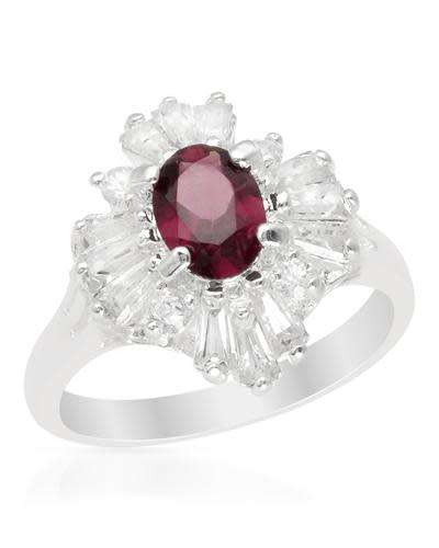 0.90ct Rhodolite Garnet and CZ Ring in Silver- Size 6
