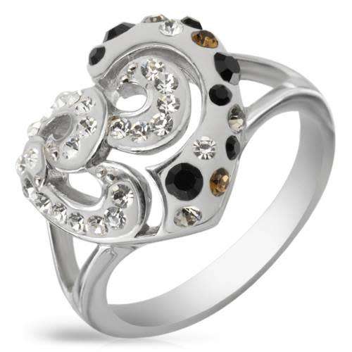 Crystal and White Enamel Dress Ring in Silver- Size 8