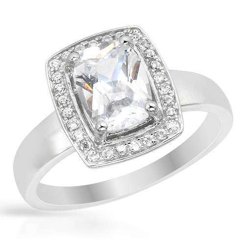 2.45ctw Cz Emerald Halo Ring in Silver- Size 7