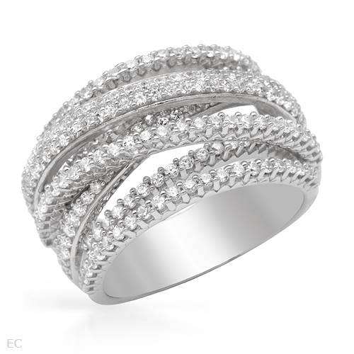 3.25ctw CZ Cross over design Ring in 925 Sterling Silver- Size 7