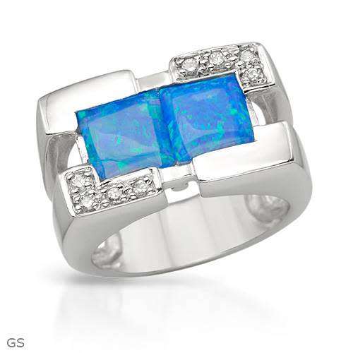 925 Sterling Silver**Created Opal and CZ Dress Ring**Size 8