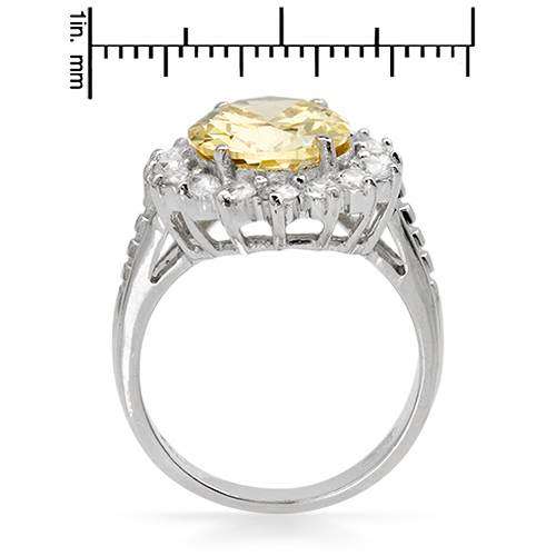 Yellow CZ Flower Ring in Silver- Size 6