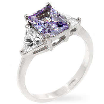 Lavender and Clear CZ Ring in Silver- Size 6