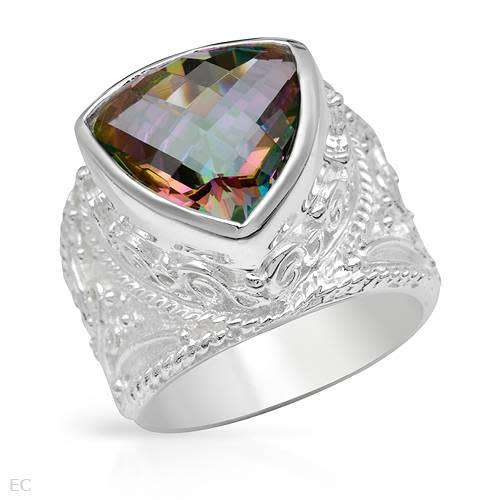 Simulated Mystic Trillion Ring in Silver- Size 8.5
