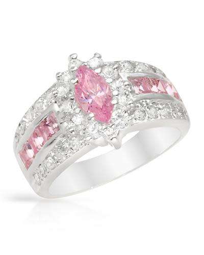 Clear and Pink Cubic Zirconia Dress Ring in 925 Sterling Silver- Size 8