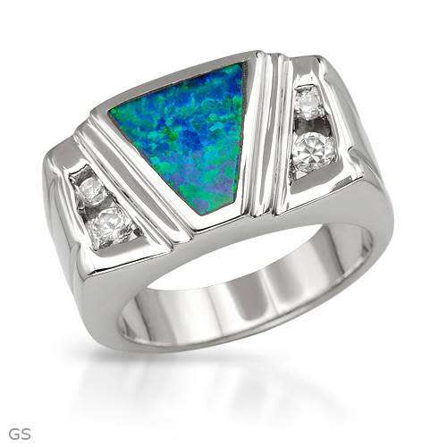 Created Opal and CZ Ring in Silver- Size 7.5, 9