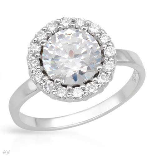 1.3ct CZ Halo Solitaire Ring in Silver- Size 7
