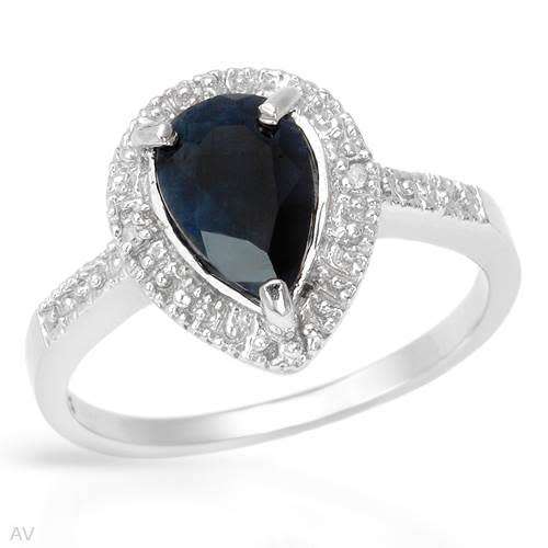 Sapphire and Diamond Ring in 925 Sterling Silver- Size 7