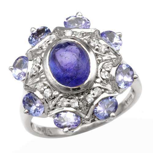 2.30ctw Tanzanite Fower shape Ring in Silver
