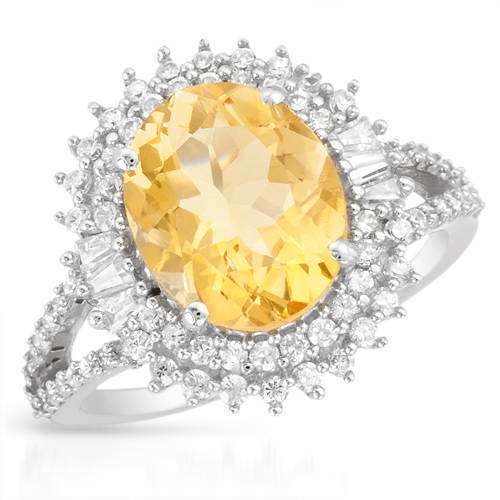 4.45ctw Natural Citrine and CZ Flower Ring in 925 Sterling Silver- Size 7