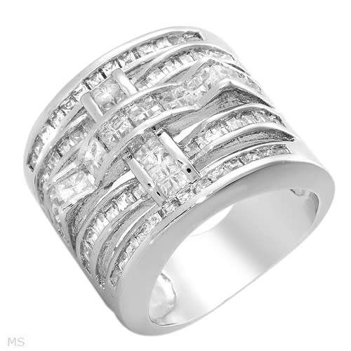 Bulky Silver Dress Ring 8.40ctw CZ- Size 8.5