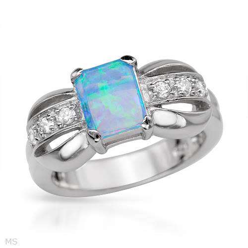 925 Sterling Silver Created Opal and 0.35ctw CZ Dress Ring**Size 8