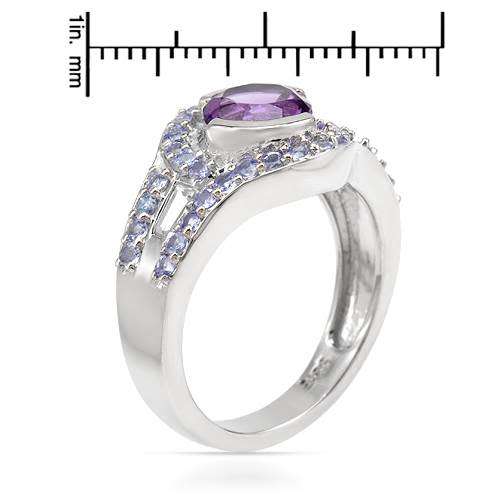 Amethyst and Tanzanite Ring in Silver- Size 8