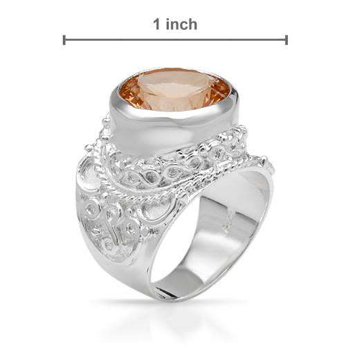 Golden Orange Simulated Gem Ring in Silver- Size 7.5