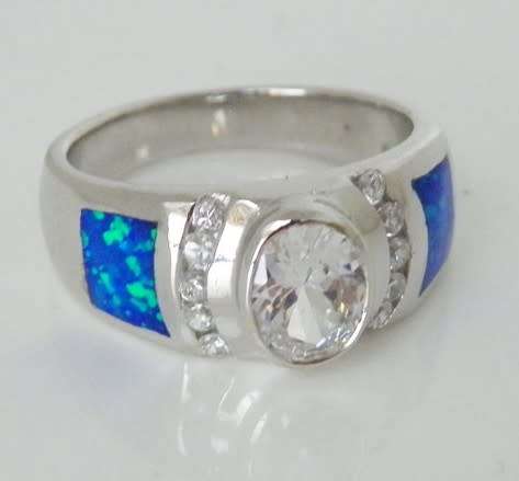 CZ and Opal ring in Silver- Size 6.25