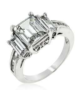 5.10ctw Emerald Cut Triplet Engagement Ring- Size 6
