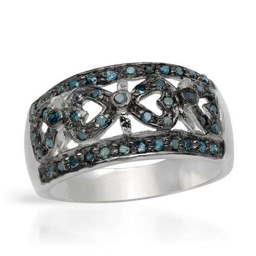 0.32ctw Blue Diamond Sterling Silver  Band- Size 7