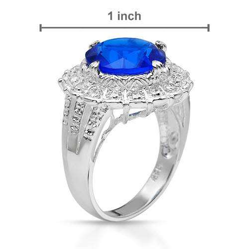 Simulated Blue Gem Ring in 925 Sterling Silver- Size 7.5