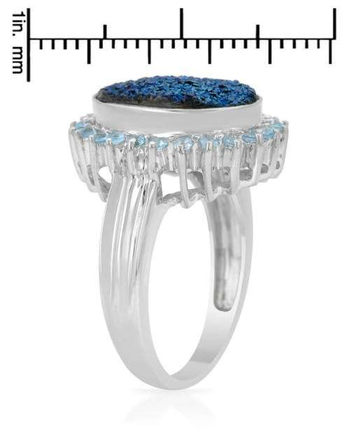 Topaz and Druzy Agate Flower style Ring in Silver- Size 7