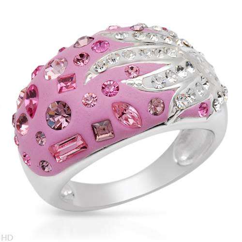 Pink Crystal and Enamel Dress Ring in Sterling Silver**Size 8**