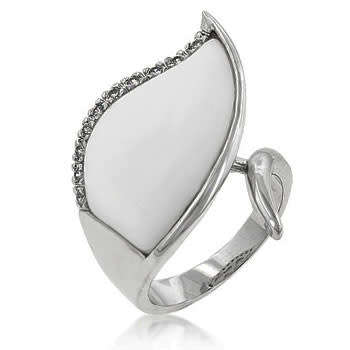 White Onyx and CZ ring- Size 5 - 8