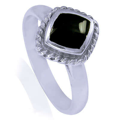 925 Sterling Silver Inlaid Black Onyx Cocktail Ring- Size 6