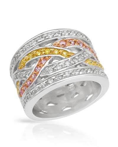 Three Tone Twist Cz Ring in Silver- Size 6