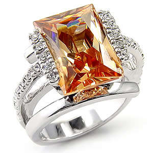 Rhodium Plated Champagne CubicZirconia Cocktail Ring- Size 9/10