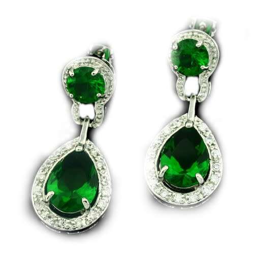 Tear Drop Earrings with Green and Clear Cubic Zirconias