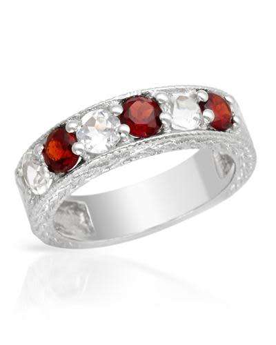 1.81ctw Natural Garnet and Topaz Band in Silver- Size 6