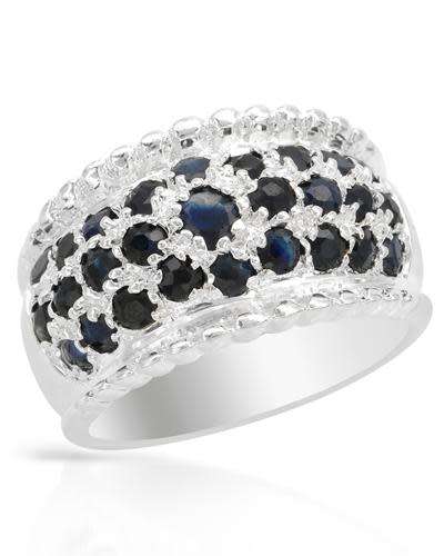 3.38ctw Natural Sapphire Wedding Band in 925 Sterling Silver- Size 7/8