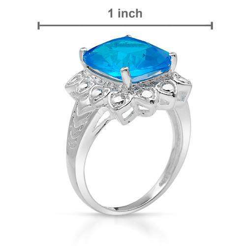 925 Sterling Silver Dress Ring with Simulated Blue Stone- Size 8.5