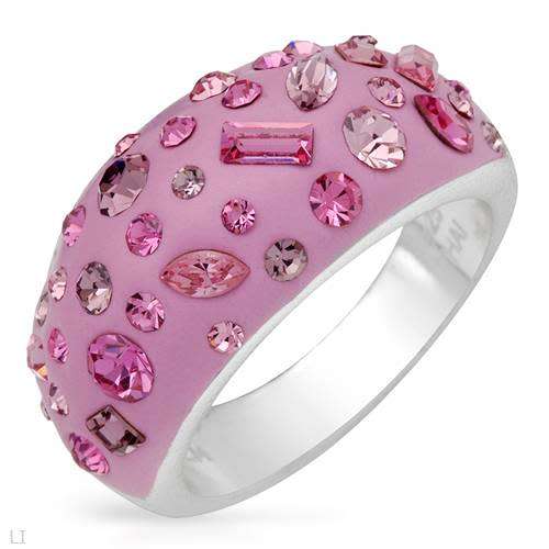 Pink Crystal and Enamel Dress Ring in 925 Sterling Silver- Size 8