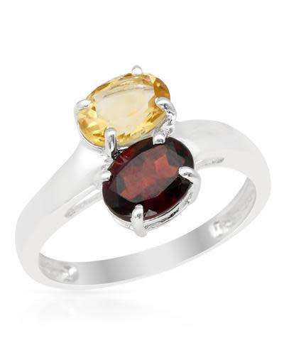 3.12ctw Natural Garnet and Citrine Ring in 925 Sterling Silver- Size 8