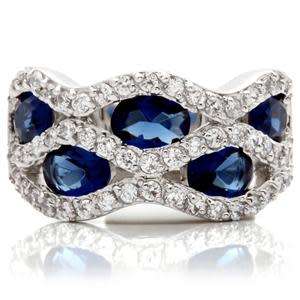 Sapphire and Clear CZ Wave Ring- Size 10