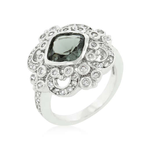 Smokey and Clear CubicZirconia Filigree Ring- Size 9/10