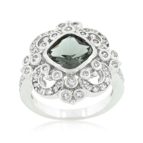 Smokey and Clear CubicZirconia Filigree Ring- Size 9/10