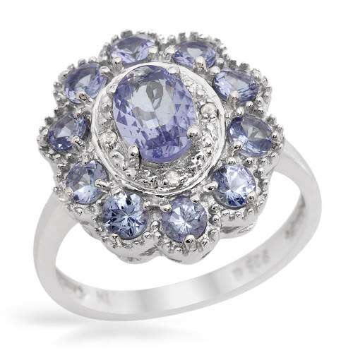 1.77ctw Natural Tanzanite and Diamond Dress Ring in 925 Sterling Silver- Size 7