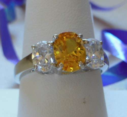 Silver- CZ Oval Triplet Ring- Size 9, 10