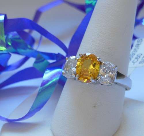Silver- CZ Oval Triplet Ring- Size 9, 10