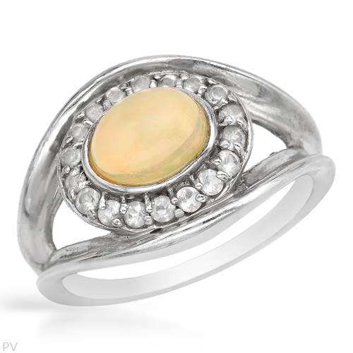 Halo Opal and Topaz Ring in Silver- Size 8/ 9