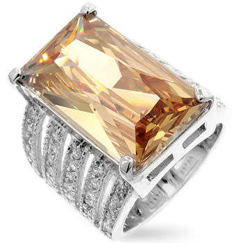 Big Citrine colour CZ Dress Ring- Size 10