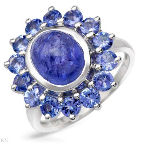 4.87ctw Natural Tanzanite Flower Ring in Sterling Silver