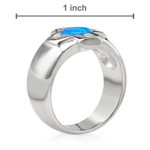 Created Opal and CZ Dress Ring in 925 Sterling Silver- Size 8