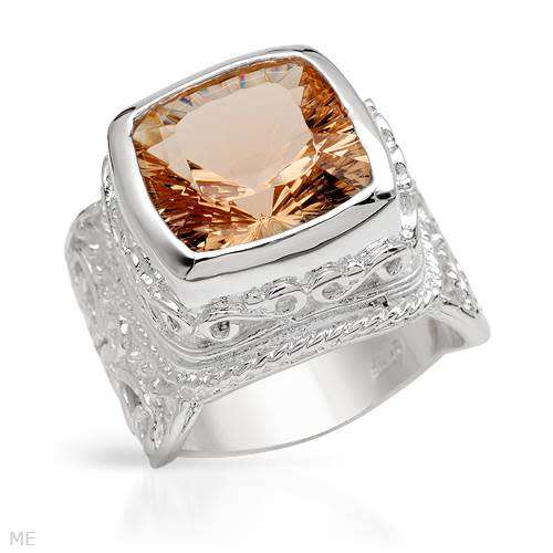 Orange Simulated Gem 925 Sterling Silver Dress Ring- Size 8