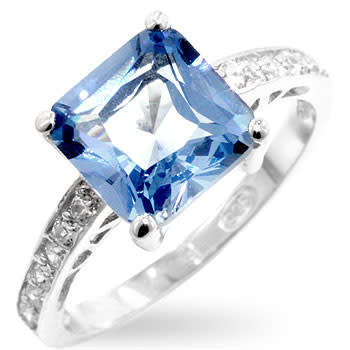 Blue Cubic Zirconia Engagement Style ring in 925 Sterling Silver- Size 8/9