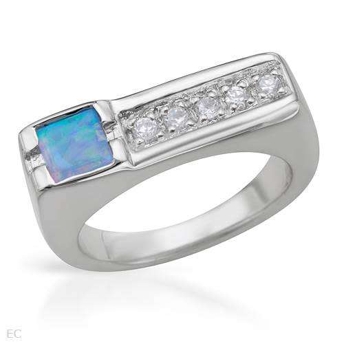 925 Sterling Silver Created Opal Ring- Size 8.5