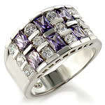Rhodium Plated Amethyst and Clear Cz Ring-Size 9