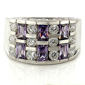 Rhodium Plated Amethyst and Clear Cz Ring-Size 9